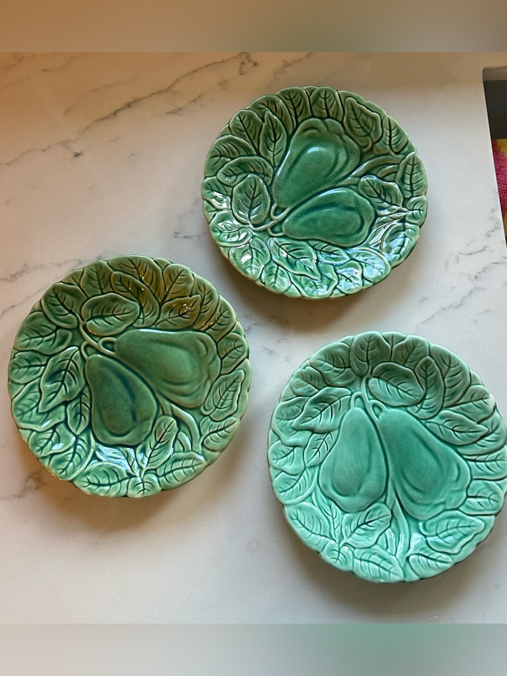 Vintage Majolica Cabbage & Pear Plate | Portuguese Garden Tableware (set of 3)